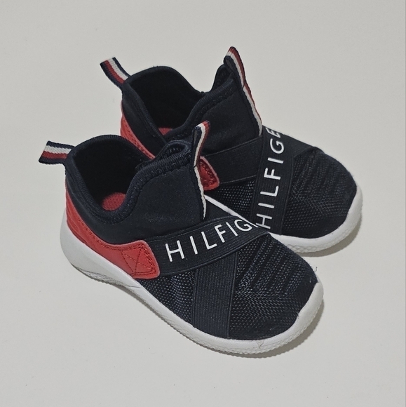 Tomy Hilfiger Baby Toddler Boy Girl Slip On Shoes Size 5 Red Blue - Picture 1 of 8